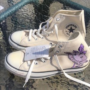 Converse All-star Beige Shoes w/Purple Flower